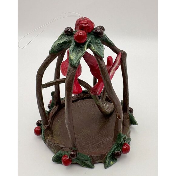 Vintage Birdcage Christmas Tree Ornament with Red Birds Holly Berry Accent - Picture 7 of 9